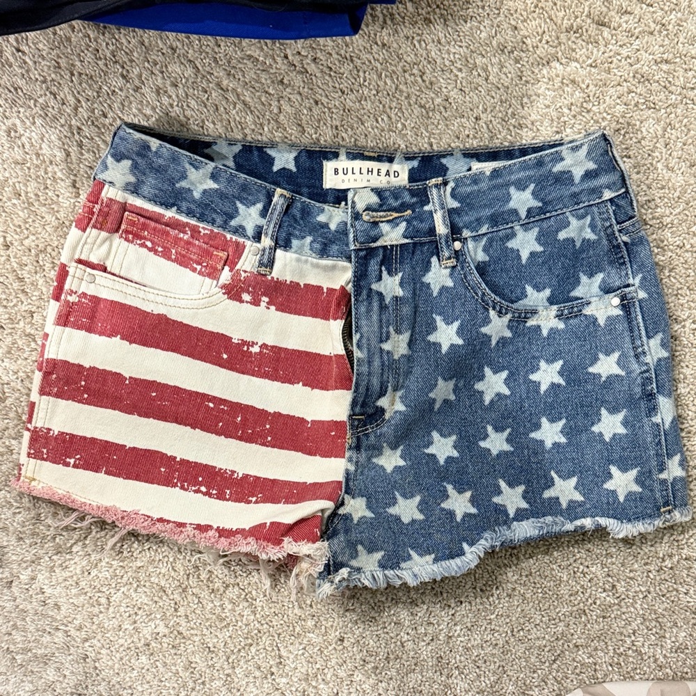 Bullhead Women's Patriotic Star and Stripe Denim Shorts